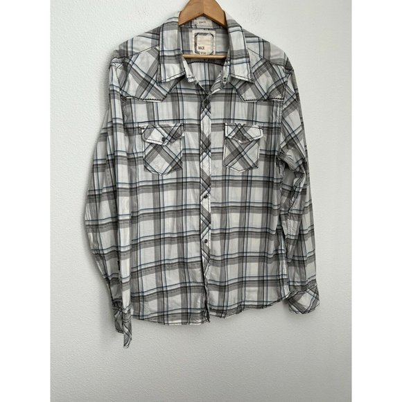 BKE Other - BKE  Pearl Snap Shirt Sz XL Long Sleeve Blue Gray Plaid Slim Fit Embroidered